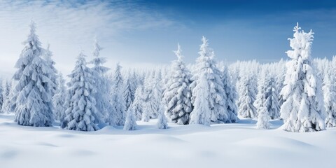 Fototapeta na wymiar Snow-Covered Pine Trees Creating an Amazing Winter Background - Nature's Majestic Beauty Blanketed in Snow - Capturing the Serenity of a Winter Wonderland 