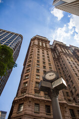 Fototapeta na wymiar Martinelli Building in historical center of Sao Paulo, was the first skyscraper in Brazil. 