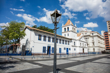 Patio do Colégio church facade is a museum and the first building of the city of Sao Paulo, a...
