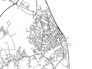 Vector road map of the city of Lankaran in Azerbaijan with black roads on a white background.