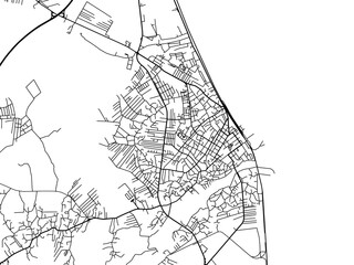 Naklejka premium Vector road map of the city of Lankaran in Azerbaijan with black roads on a white background.