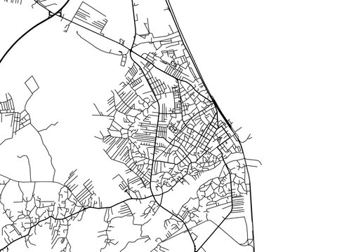 Vector road map of the city of Lankaran in Azerbaijan with black roads on a white background.