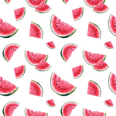 Watermelon. Seamless pattern. Watercolor illustration. Juicy fruits. Baby food. Clipart, printing on fabric.