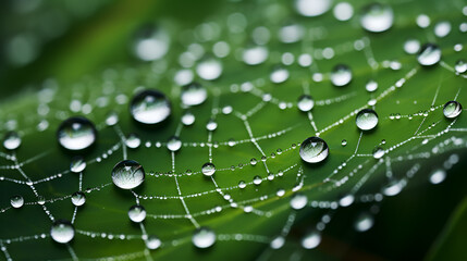 water drops on green leaf, green leaf with drops of water , fresh dew drops on green leaf 