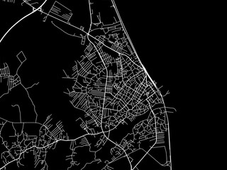 Vector road map of the city of Lankaran in Azerbaijan with white roads on a black background.
