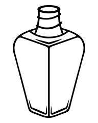Open tube of nail polish. Sketch. Bottle with a narrow neck and screw thread. Nail coating in a voluminous curvy bottle. Vector illustration. Decorative cosmetics to create a fashionable look.