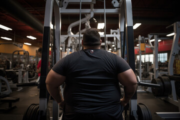 overweight obese plus sized man in the gym working hard trying to lose weight