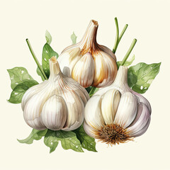 watercolor Garlic clipart, Generative Ai