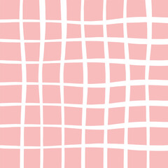 Doodle Gingham Check Plaid Vector Pattern. Vertical and horizontal hand drawn crossing white stripes. Chequered freehand geometrical background. Cottagecore Homestead Farmhouse Print.