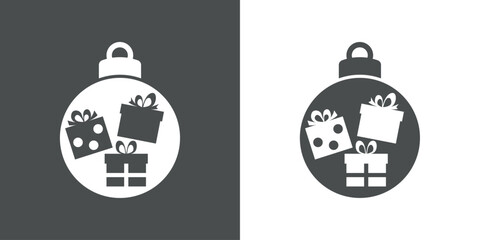 Tiempo de Navidad. Logo con silueta de bola de navidad con 3 cajas de regalo con lazo de cinta para su uso en tarjetas y felicitaciones