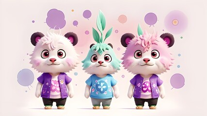3D Panda family 