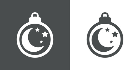 Tiempo de Navidad. Logo con silueta de bola de navidad con media luna y estrellas para su uso en tarjetas y felicitaciones - obrazy, fototapety, plakaty
