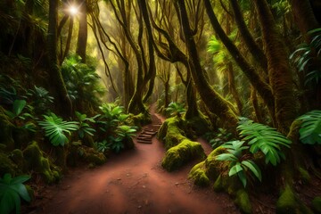 **path in anaga rainforest on tenerife island,spain--