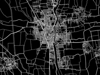 Vector road map of the city of Shibin al Kawm in Egypt with white roads on a black background.