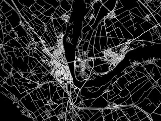 Vector road map of the city of Sohag in Egypt with white roads on a black background.