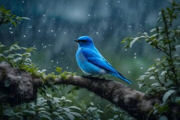 **mountain bluebird in the rain--