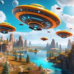 Türaufkleber flying saucers, AI-generatet © Dr. N. Lange