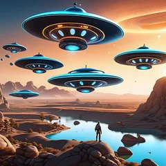 Fotobehang flying saucers, AI-generatet © Dr. N. Lange