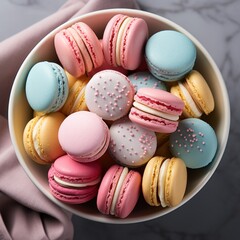 Fototapeta na wymiar Delicious Composition of Colorful Macarons. Generative AI.