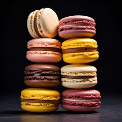 Delicious Composition of Colorful Macarons. Generative AI.