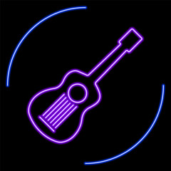 guitar neon sign, modern glowing banner design, colorful modern design trends on black background. Vector illustration.