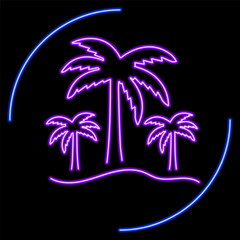 palm tree neon sign, modern glowing banner design, colorful modern design trends on black background. Vector illustration.