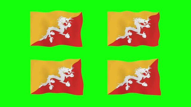 Bhutan Waving Flag 2D Animation on Green Screen Background. Looping seamless animation. Motion Graphic