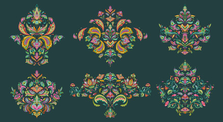 Set of six vector oriental motifs with paisley ornament.