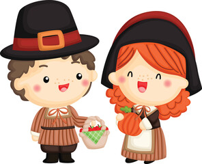 a vector of pilgrim couple