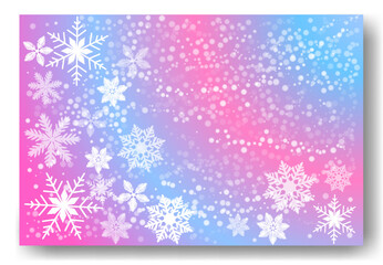 Cute falling snow flakes illustration. Wintertime speck frozen granules. Snowfall white color teal pink wallpaper. Scattered snowflakes december theme. Snow hurricane landscape