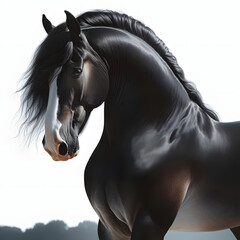 caballo percherón majestuoso, aislado en fondo blanco.