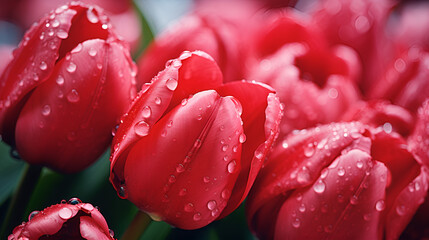 red tulip with water drops, Red tulip varieties avignon closeup fresh bouquet of tulip buds close up petals