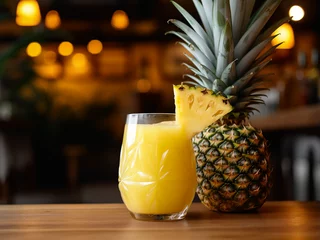  Quench your thirst with pineapple juice in a glass. AI Generation. © Llama-World-studio