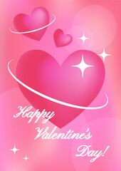 Valentine Day poster with gradient hears, frame and blinks and text greeting. Vertical banner, postcard in y2k aesthetic design, Lovers Day card. Vector illustration.