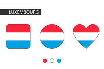 Luxembourg 3 shapes (square, circle, heart) with city flag. Isolated on white background.