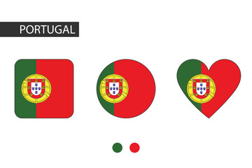 Portugal 3 shapes (square, circle, heart) with city flag. Isolated on white background.