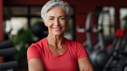 Fototapeta premium An elderly woman at the gym