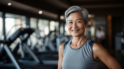 Fototapeta premium An elderly woman at the gym