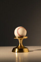 a baseball on a stand. Baseball equipment.