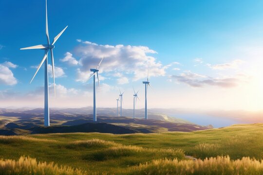 Wind turbines sustainable renewable green energy production technology, Generative AI