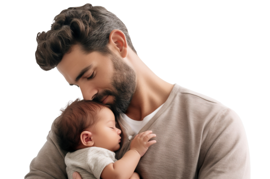 Loving father with a baby in his arms, cut out