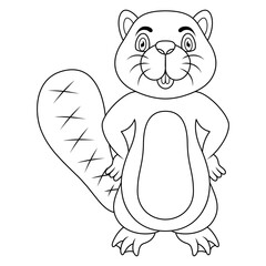 Beaver cartoon posing line art