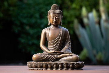 bronze meditating Buddha figurine, Generative AI