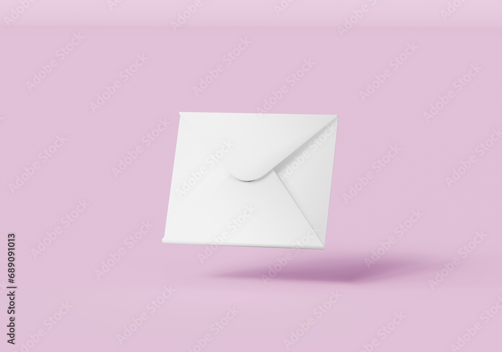 Poster 3d mail envelope or letter icon with notification new message isolated on pink pastel background. 3d