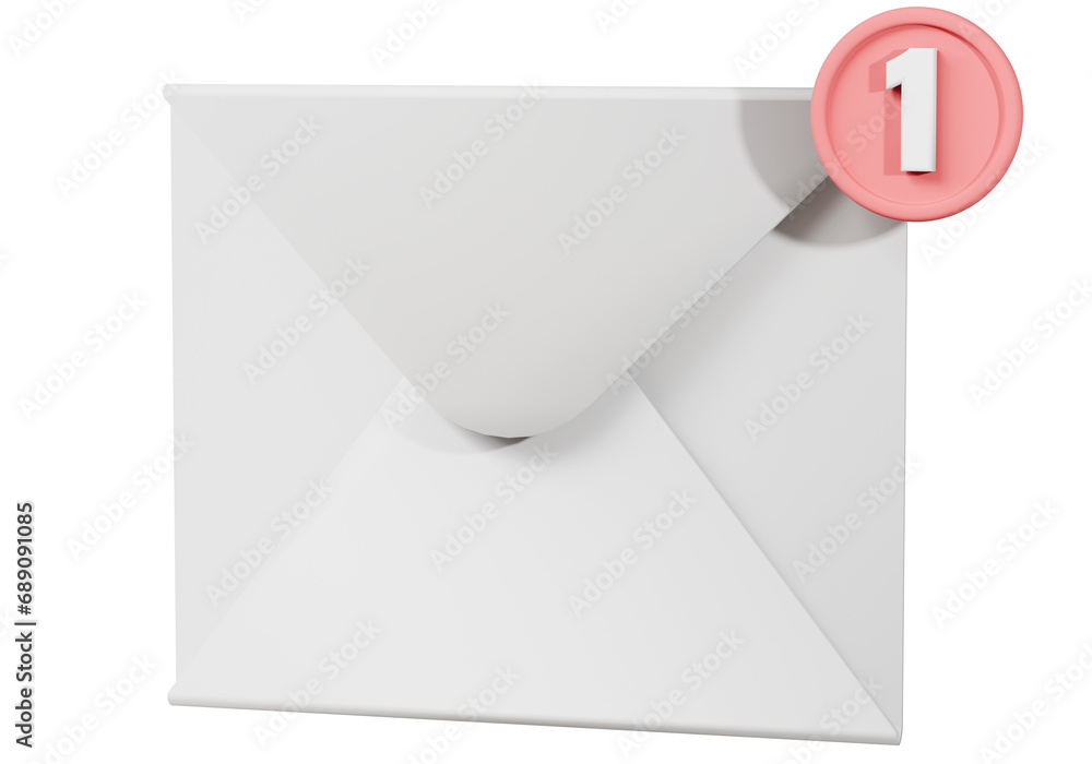 Aufkleber 3d mail envelope or letter icon with notification new message isolated on pink pastel background. 3d