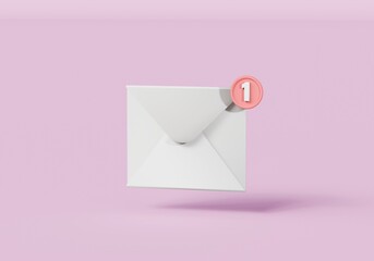 3D mail envelope or letter icon with notification new message isolated on pink pastel background. 3d envelope email letter contact with bubble unread. mail message concept .3d render illustration. - obrazy, fototapety, plakaty