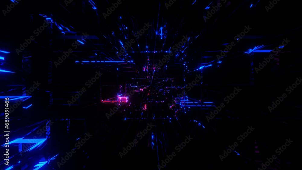 Poster an endless tunnel flashing red and blue light. abstract looping animated background. 3d render