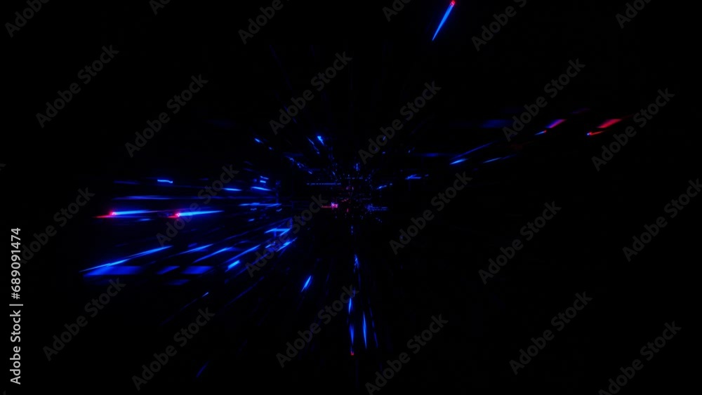 Aufkleber an endless tunnel flashing red and blue light. abstract looping animated background. 3d render