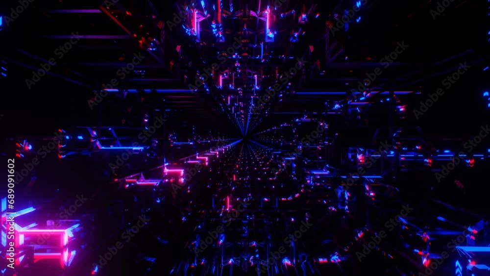 Poster an endless tunnel flashing red and blue light. abstract looping animated background. 3d render