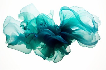 an ethereal blend of teal and turquoise abstract blooming shape, isolated on a white background, Generative AI
